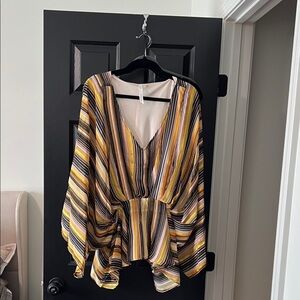 NY Collection Multicolor Striped V-Neck Blouse